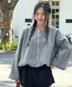 ÁO KHOÁC DẠ BOMBER NỮ DÁNG PHỒNG
